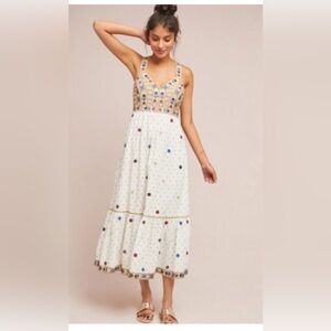 STUNNING Anthropologie Embroidered payal partrap White Maxi Dress